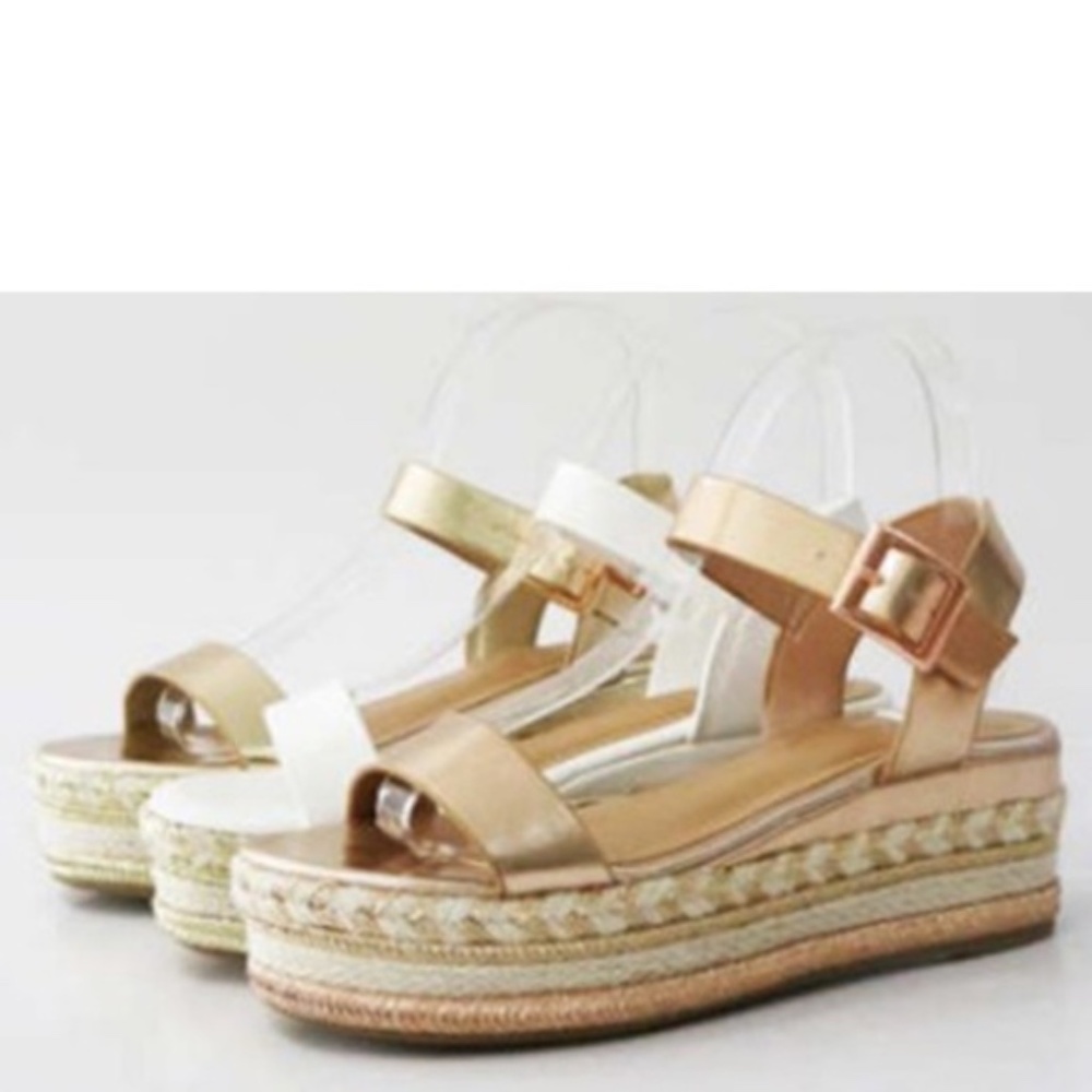 Boho Metallic Rose Gold Espadrille Wedge Sandal - Picture 5 of 5